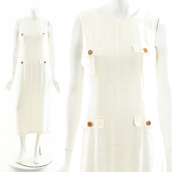 White Safari Dress, Utilitarian Linen Summer Dress - image 2