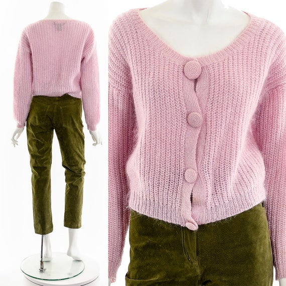 Mohair Millennial Pink Sweater Cardigan - image 2