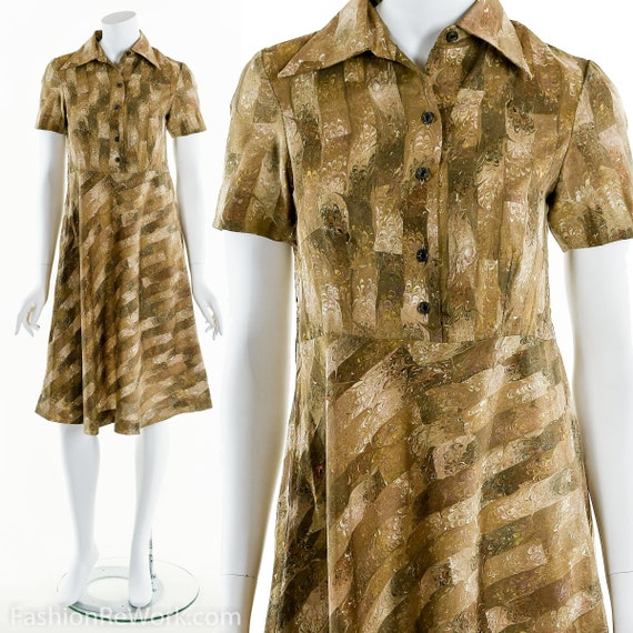 Abstract Marble Print Collared 60's Dress