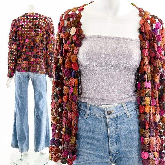 Rainbow Quilt Jacket,Rainbow Yoyo Blanket Coat,20s