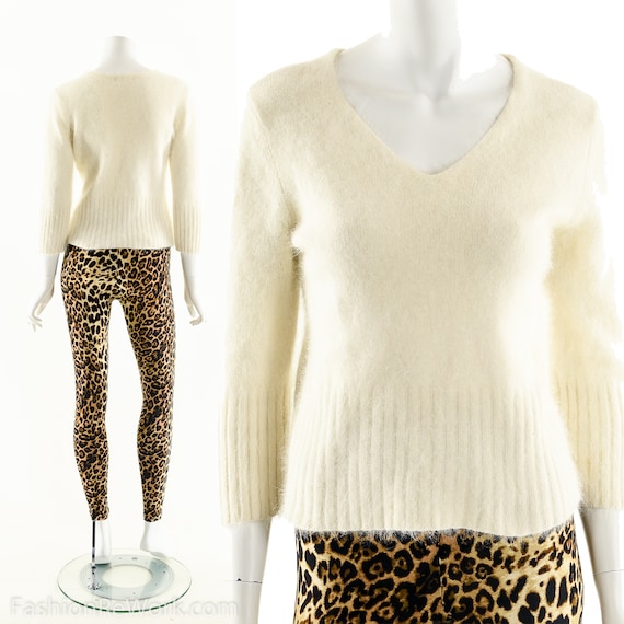 White Angora Sweater,Vintage Mohair Sweater,90s Fe