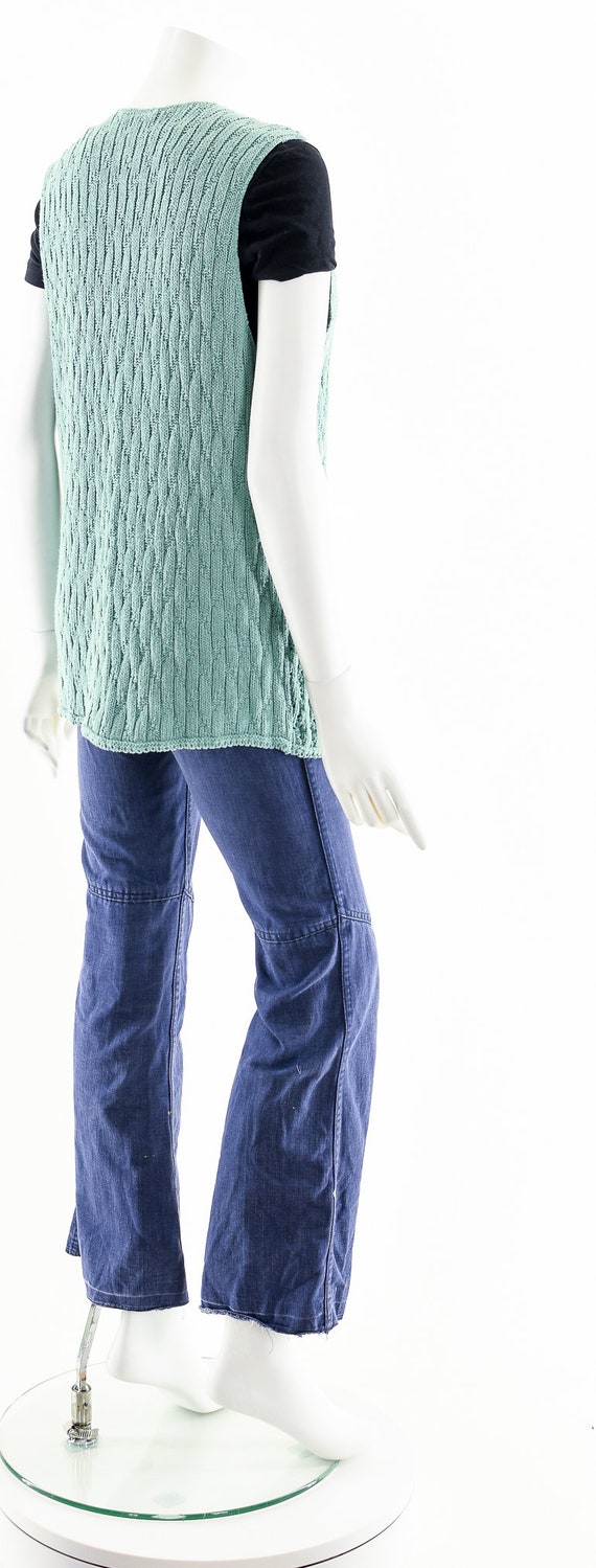 Sea Green Crochet Knit Cardigan Vest - image 6