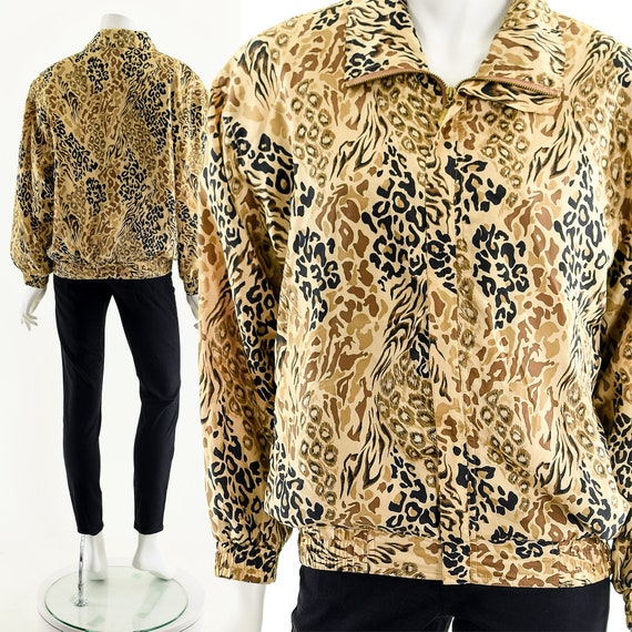 leopard cheetah print silk bomber jacket, 90s bom… - image 3