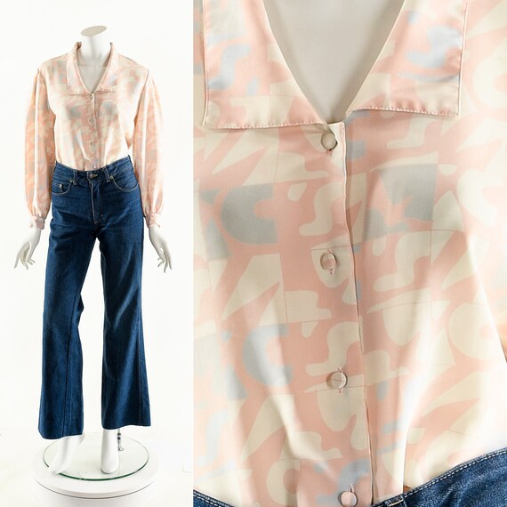 Abstract Novelty Blouse,Peter Pan Blouse,Baby Pink