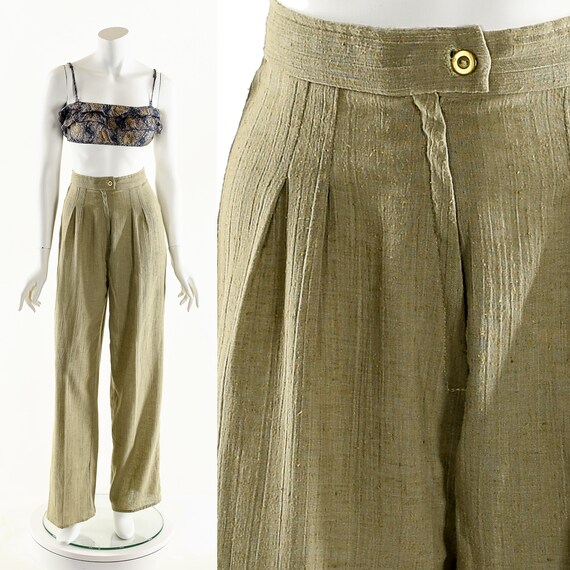 Minimalist Gauze Pants,High Waist Tan Pants,Struc… - image 1