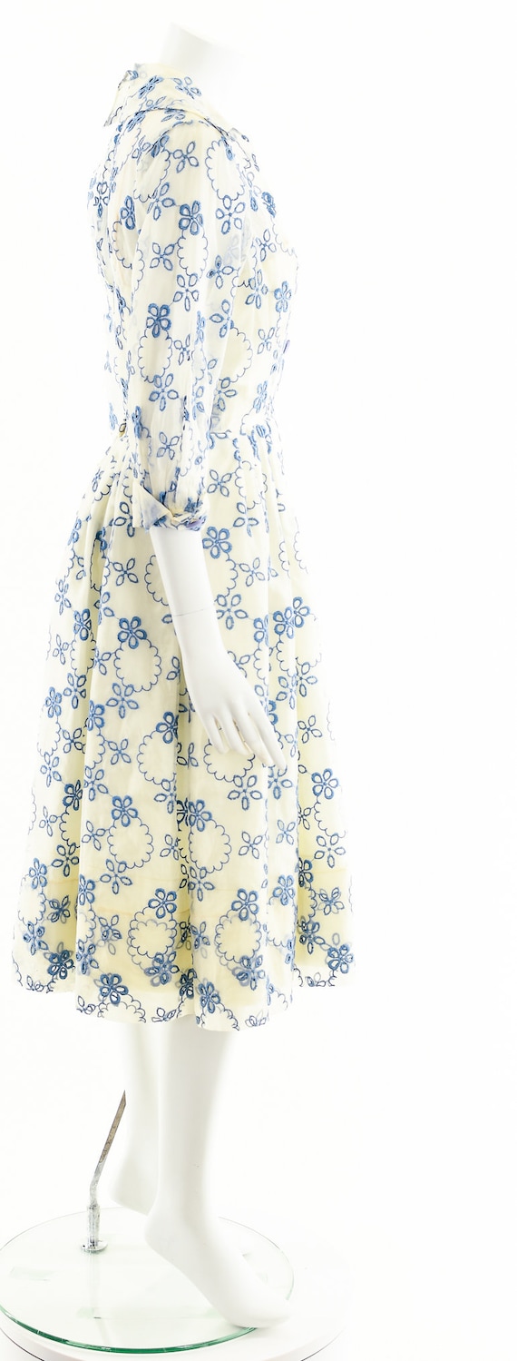 Vintage 1950's Suzy Perette Dress,Blue Daisey Sil… - image 5