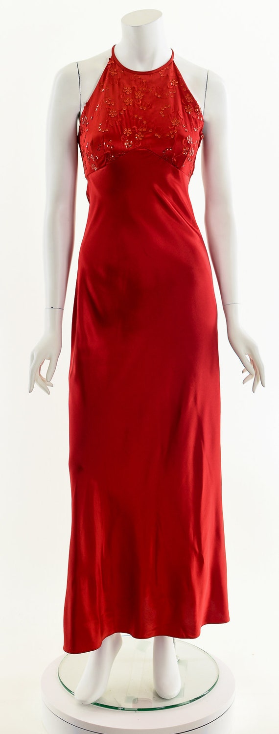 Red Halter Dress,Satin Maxi Dress,Racer Back Red Dres… Gem