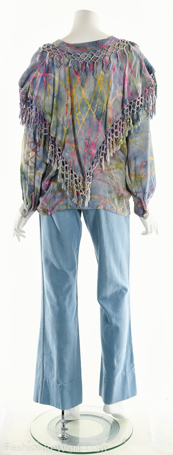 Fringe Tie Dye Gauze Top, Vintage Cotton Gauze Bl… - image 4