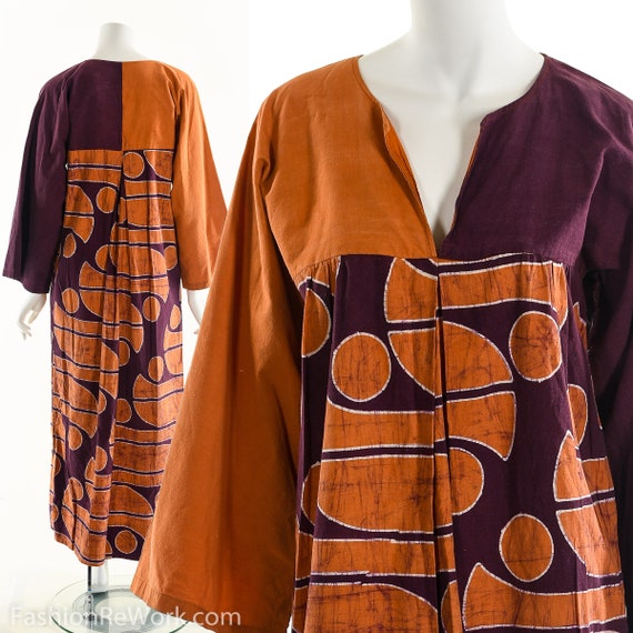 Abstract Color Block Maxi Dress, Abstract Batik L… - image 2