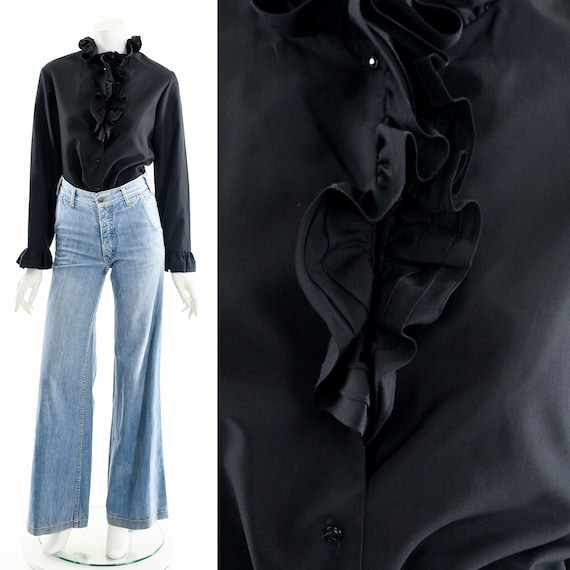 Black Ruffled Poet Blouse - Gem