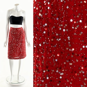 Red Beaded Silk Skirt 90s 00s Y2k