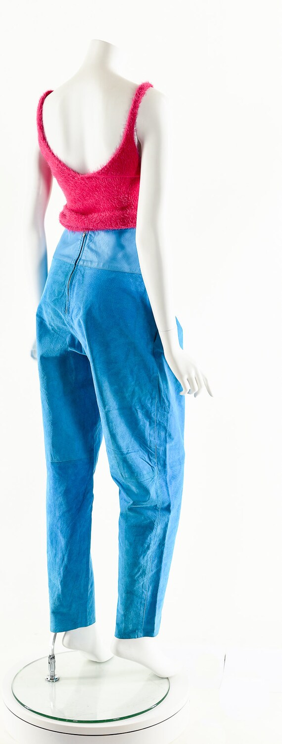 Blue Suede Pants,Turquoise Leather Pants,Tuxedo I… - image 6