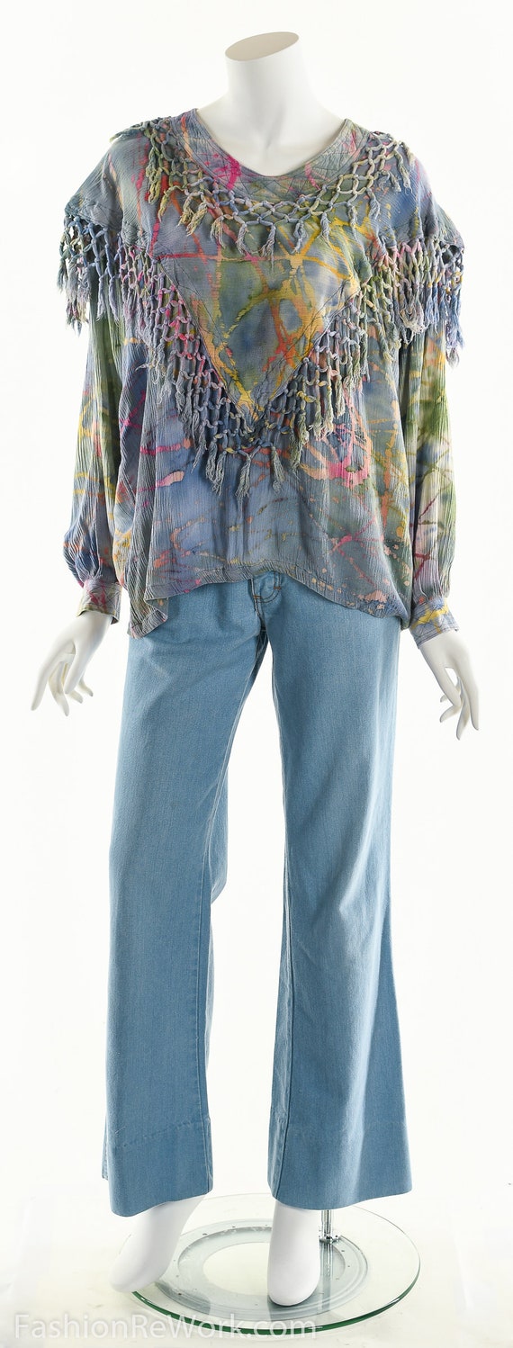 Fringe Tie Dye Gauze Top, Vintage Cotton Gauze Bl… - image 8