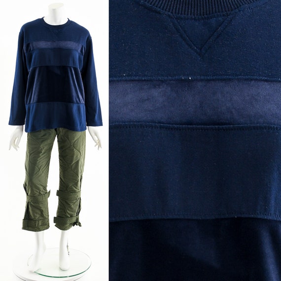 navy patchwork velvet sweatshirt - image 1
