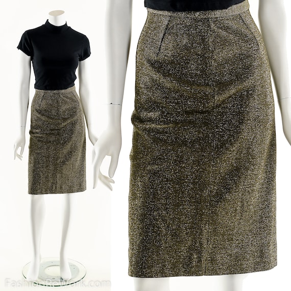 Metallic Bronze Skirt, Lurex Pencil Skirt, Sparkly