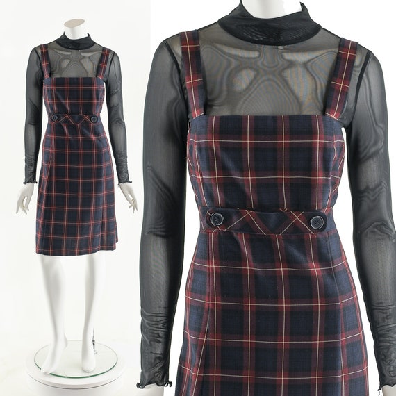 Suspender Plaid Dress,Preppy Tartan Dress,Vintage… - image 2