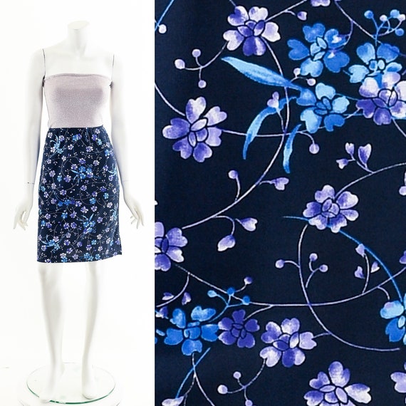 Navy + Blue Floral Skirt - image 1
