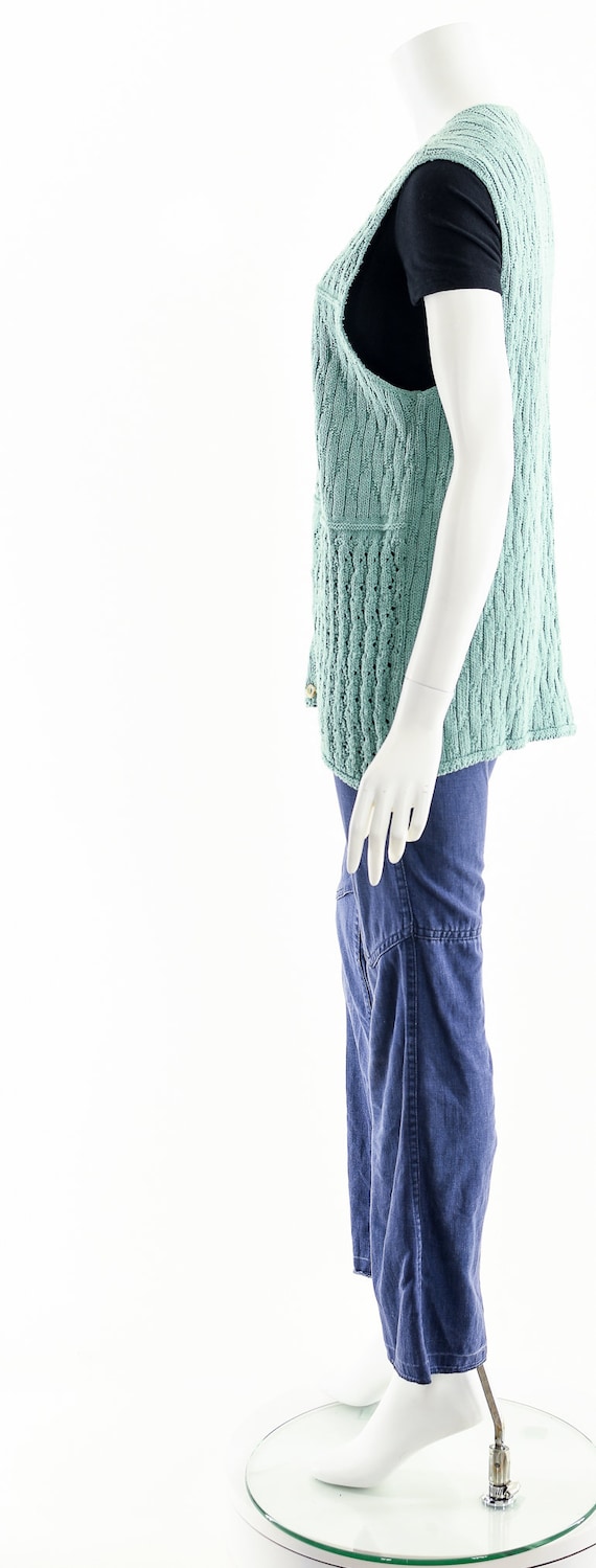 Sea Green Crochet Knit Cardigan Vest - image 9