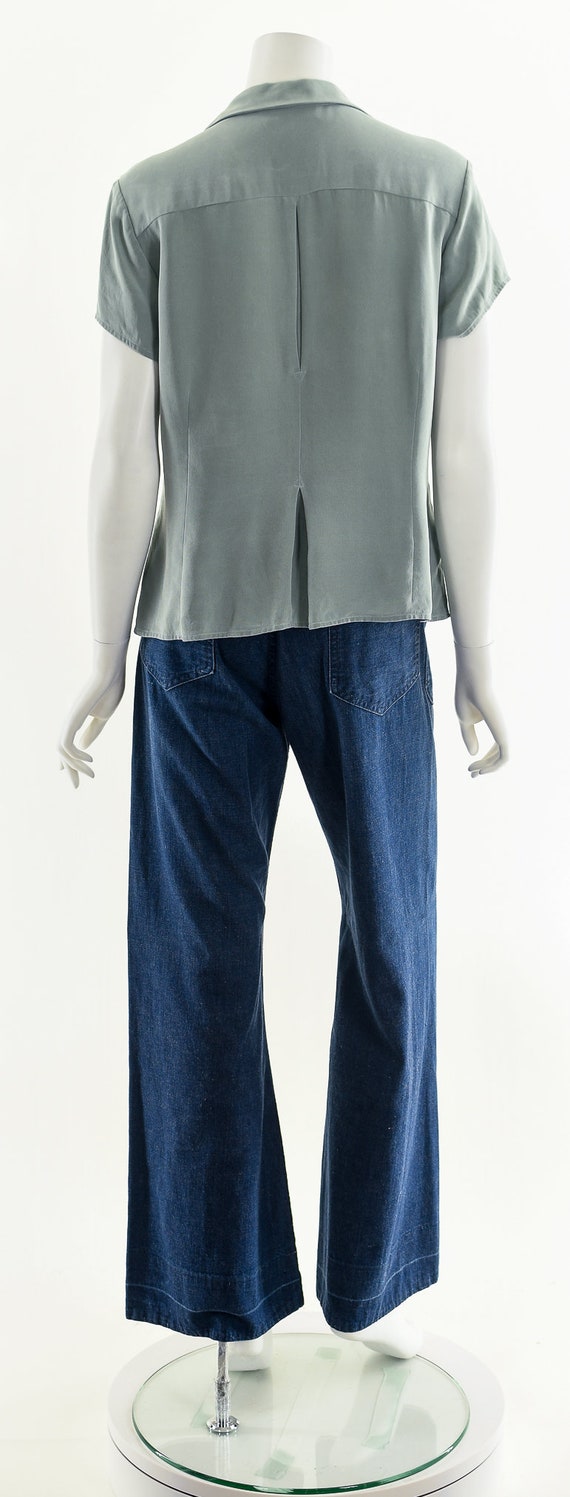 sage green silk bowler shirt, pleated tuxedo insp… - image 7