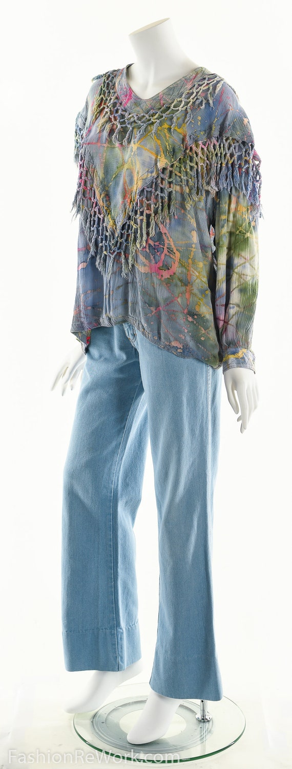 Fringe Tie Dye Gauze Top, Vintage Cotton Gauze Bl… - image 7