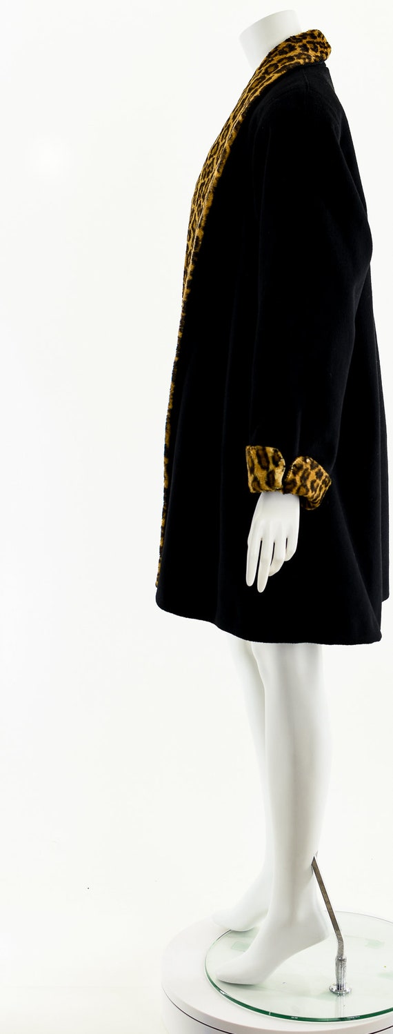 Black Cheetah Wool Swing Coat - image 9
