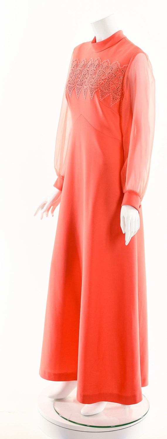 Coral Lace Chiffon Dress,60s Pink Orange Dress,Ba… - image 10