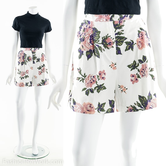90’s Floral Shorts, High Waist Shorts, Floral Prin