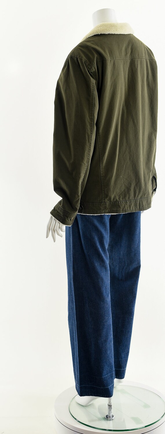 Olive Green Denim Sherpa-Lined Jacket - image 9