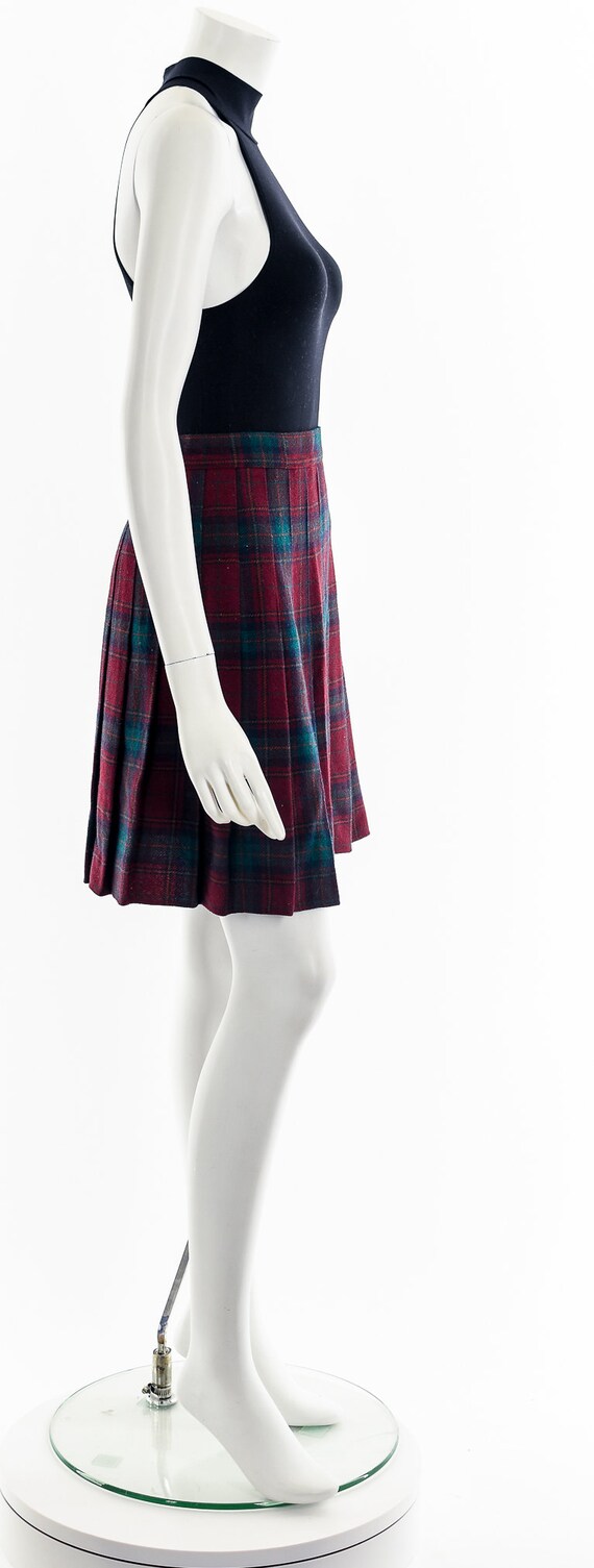 Red + Green Tartan Wool Pleated Skirt - image 5