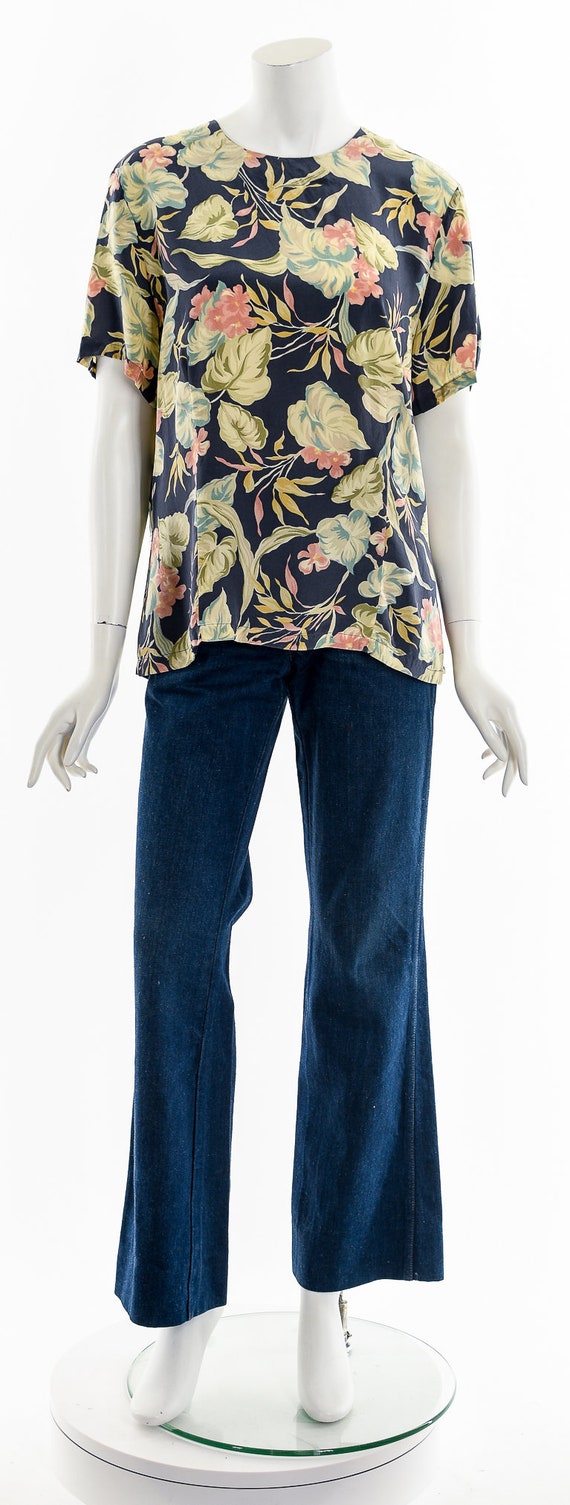 Hawaiian Floral Flower Silk Blouse Top - image 4