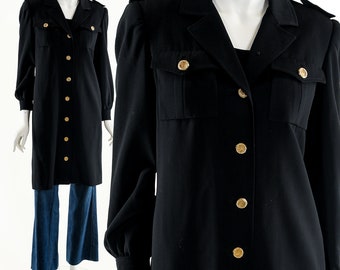 Black Military Trench,Military Inspired Duster,Vintage Duster Coat,Utilitarian Trench Coat,Black Long Coat,Gothic Wool Coat,Steampunk Jacket