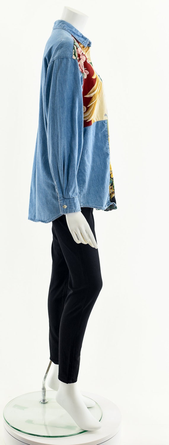 Patchwork Chambray Blouse,Asymmetric Patch Top,Vi… - image 5