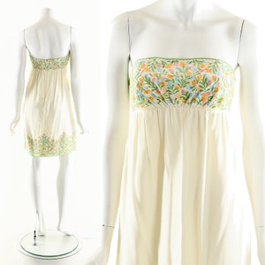 Y2K Strapless Dress,Silk Baby Doll Dress,Floral Embroidery Dress,Vintage Strapless Dress,Spring Dress,Floral Boho Dress,Party Cocktail Dress