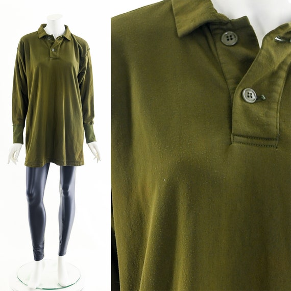 Army Green Collared Tunic Shirt Dress