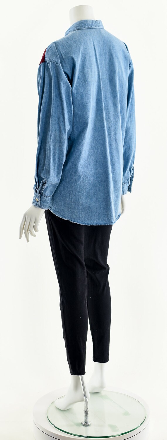 Patchwork Chambray Blouse,Asymmetric Patch Top,Vi… - image 8