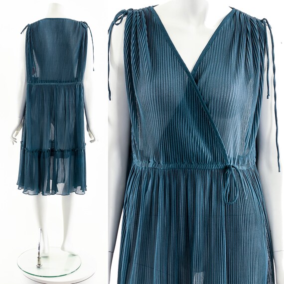 Metallic Dark Green Wrap Dress,Lurex Pleated Dres… - image 3