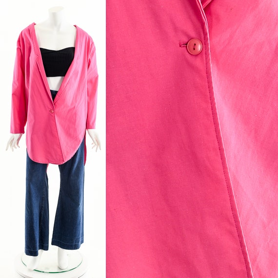 Hot Pink Cotton Oversized Blazer Jacket - image 3