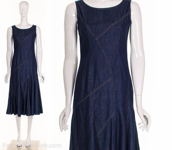 ASYMMETRIC DENIM Dress Vintage 90's Denim Midi Dre