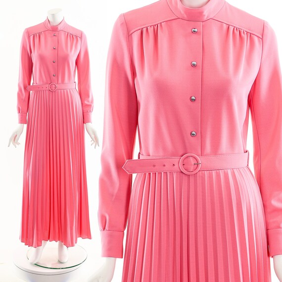 Pink Knife Pleat Dress,Pleated Long Shirtdress,Accord… Gem