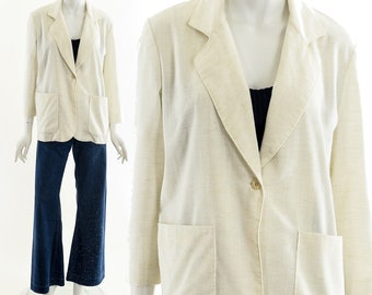 blazer en lin, veste en lin blanc, veste d'été, blazer printanier, veste de printemps, blazer d'été, blazer vintage, blazer blanc des années 70, blazer en lin vintage