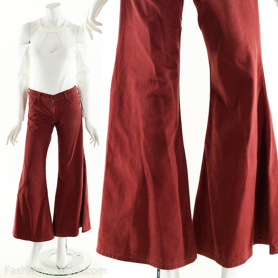 Vintage Bellbottoms, Huge Red Bellbottoms, Low Ri… - image 1