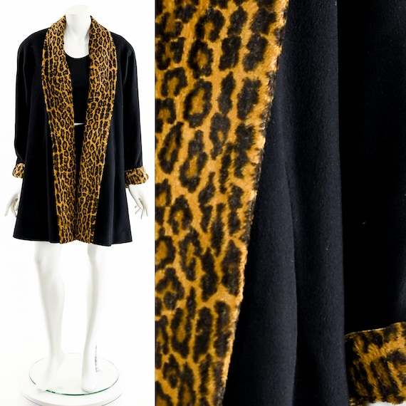 Black Cheetah Wool Swing Coat - image 1