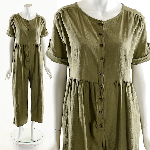 MINIMALIST Cotton Jumpsuit,Khaki Olive Romper,Rela