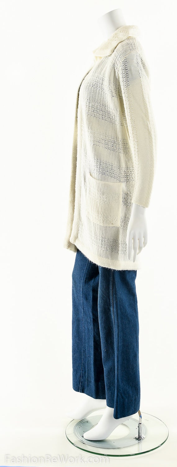70s White Knit Sweater Duster Cardigan - image 6
