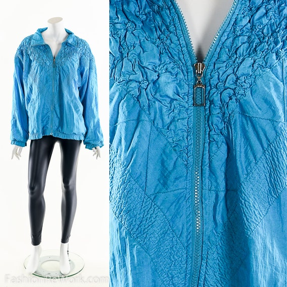 Vintage 90s Windbreaker,Quilted Aqua Blue Jacket,… - image 8