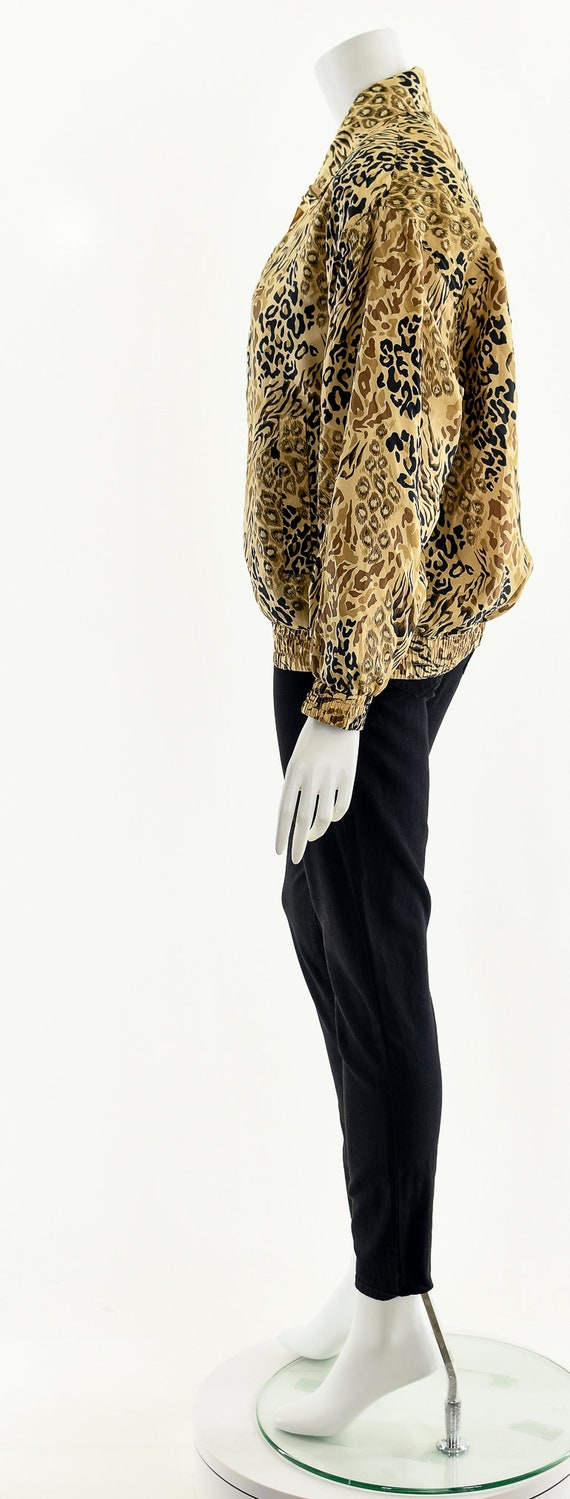 leopard cheetah print silk bomber jacket, 90s bom… - image 9