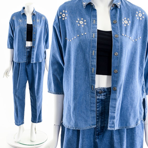 Studded Chambray Button Down 90s - image 1