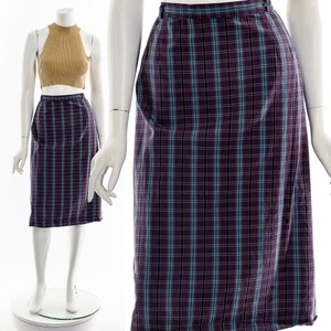 Gonna in cotone scozzese rossa e blu anni &#39;50