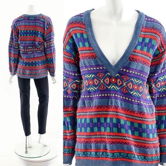 Rainbow Tribal Sweater,Vintage Multicolored Sweat… - image 3