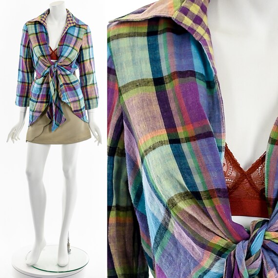 rainbow madras tie front wrap cardigan - image 3